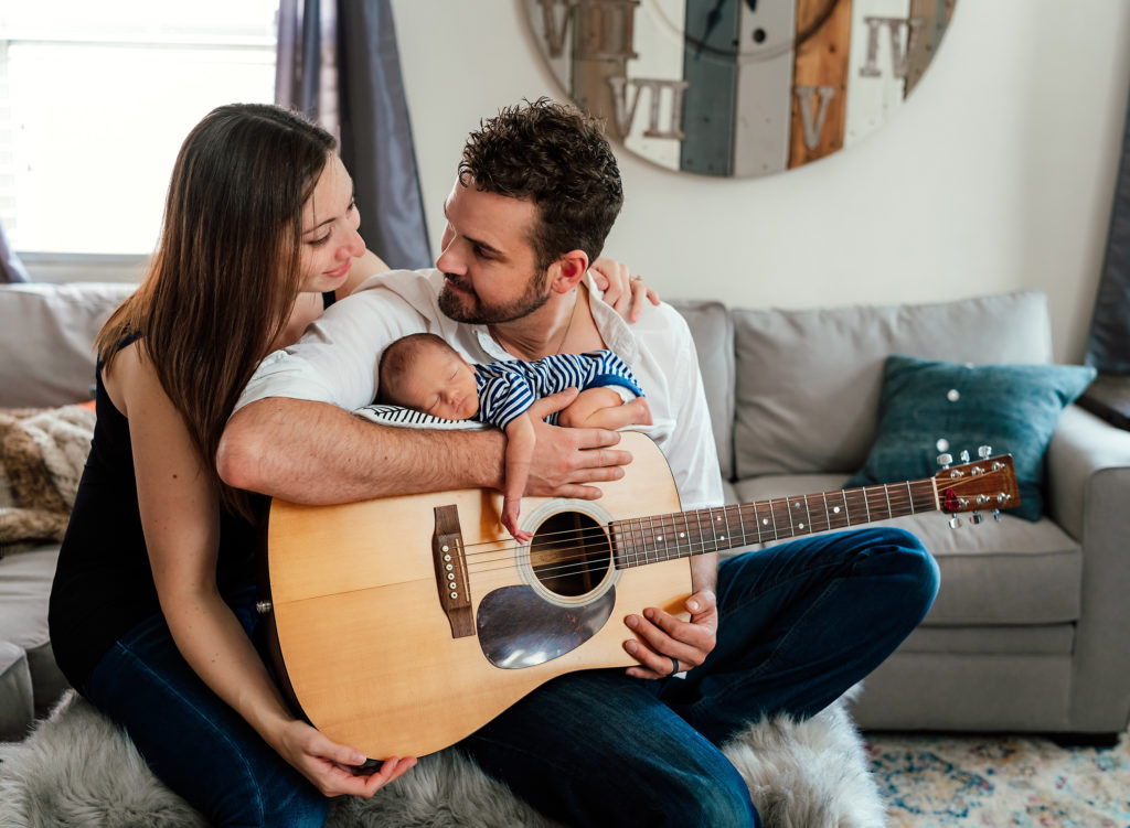 beautiful in-home newborn session in Las Vegas using guitar