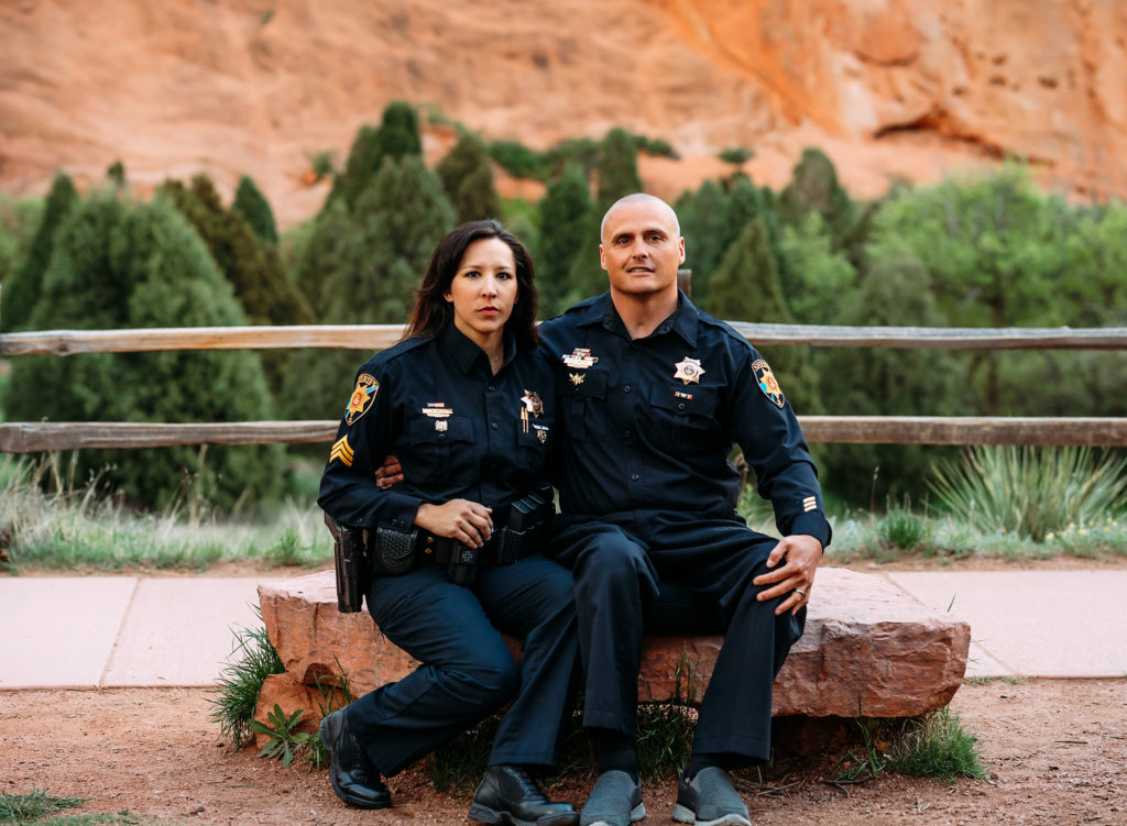 Dan and Christine Brite together in uniform after Dan Brite was shot in the line of duty. 