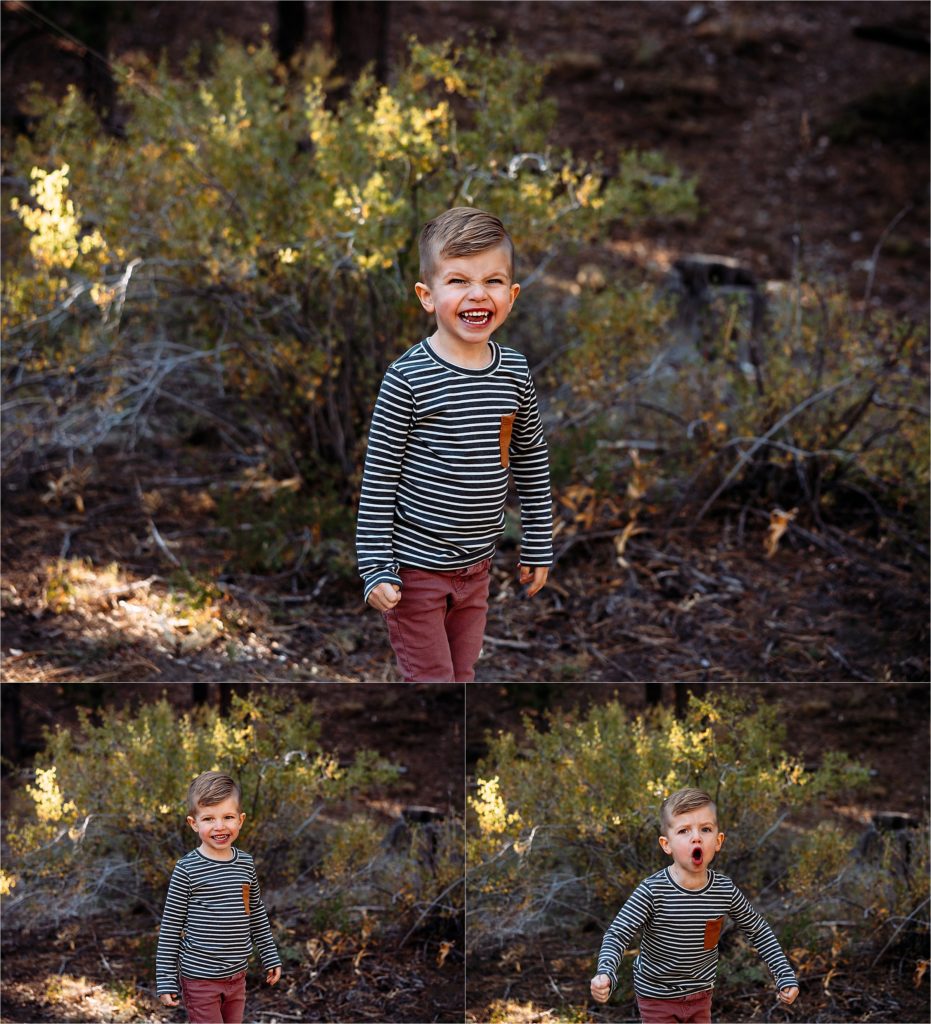 individual images of son during a family session on Mt. Charleston with some silliness