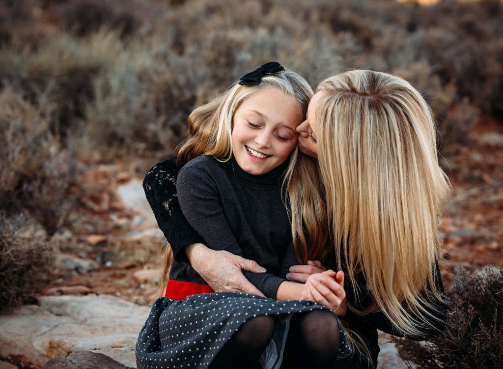 mom and daughter together during family session in the outlying areas of Las Vegas