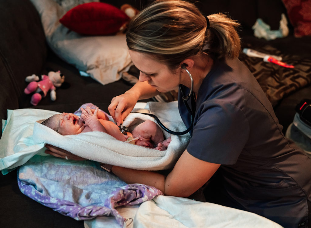 newborn exam by midwife after Las Vegas homebirth 