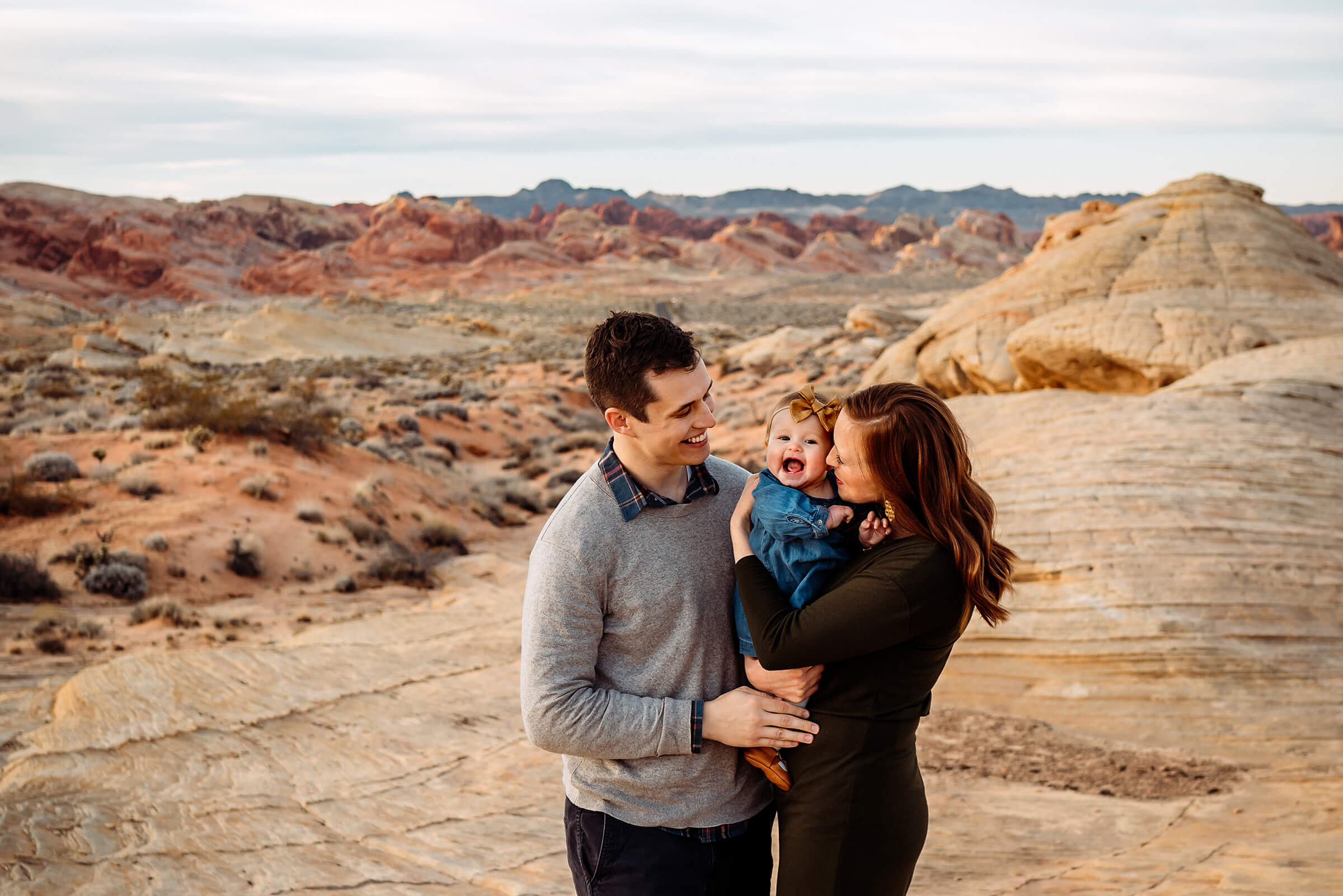 family demonstrating love during their family session in Las Vegas