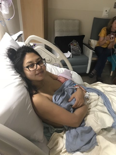celia valdez holding her baby after delivery in Las Vegas