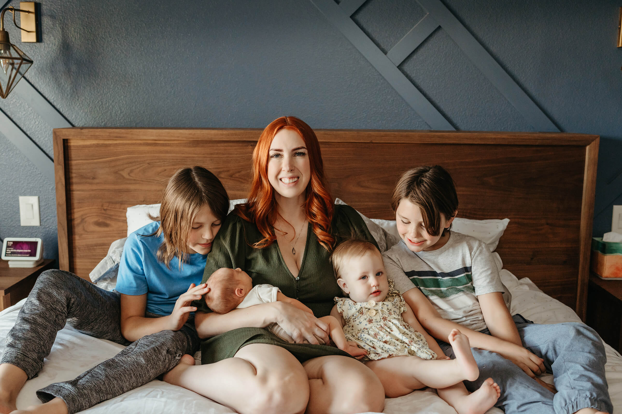 mother and her four children during in-home newborn session