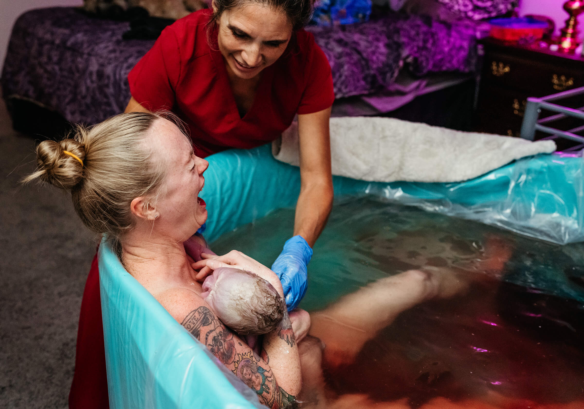 mother crying with joy after delivering her son at home in Las Vegas