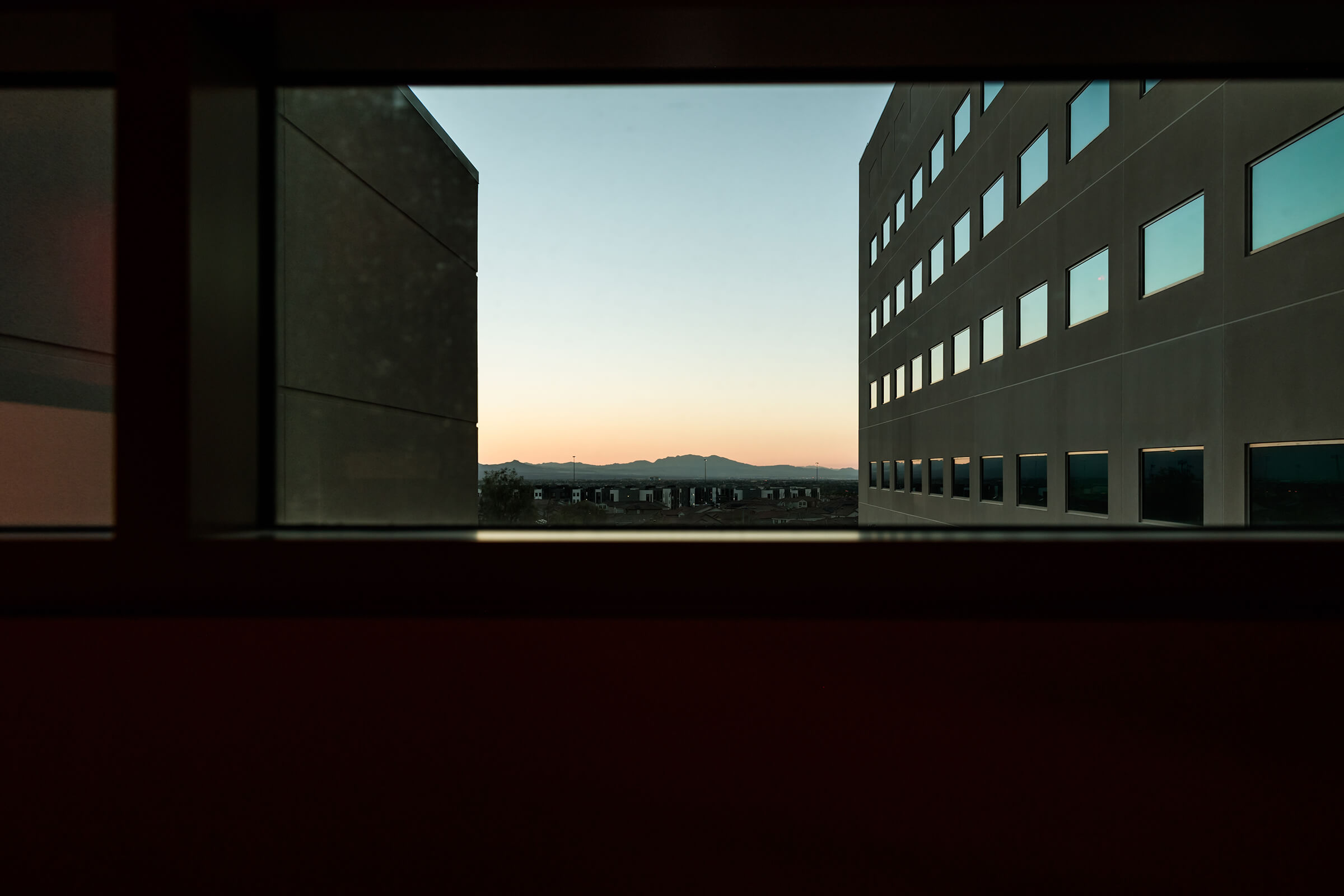 sunrise view from a hospital window at Centennial Hills Hospital